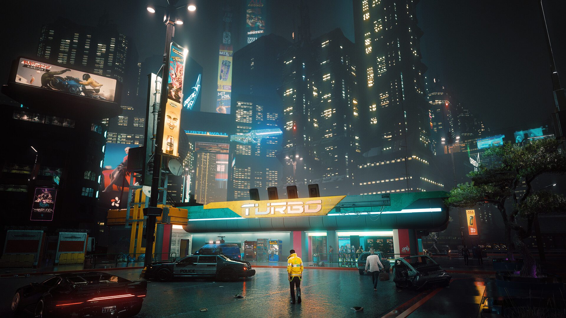 Night City neonfényes utcái a Cyberpunk 2077 videojátékban
