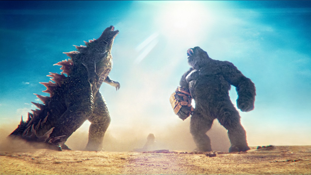 Kong és Godzilla a Godzilla x Kong: Az új birodalom egyik jelenetében a sivatagban.